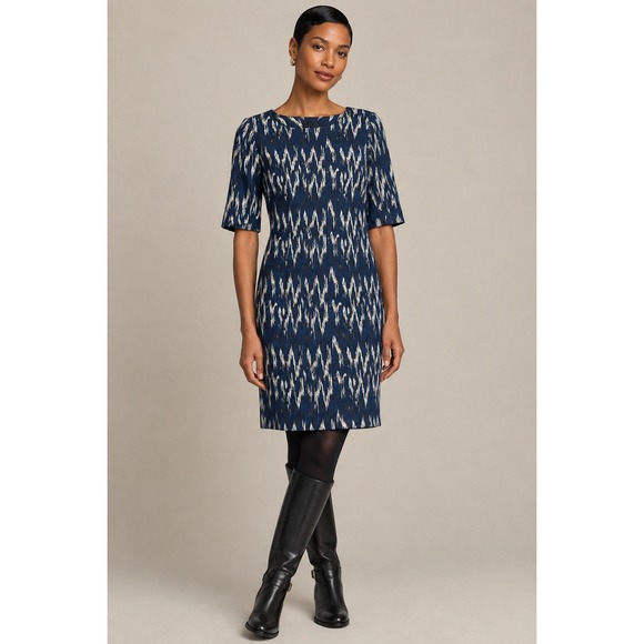 Bitte Kai Rand Dresses & Skirts - Bitte Kai Rand Architectural Ikat Sheath Dress L Black Blue Danish Workwear